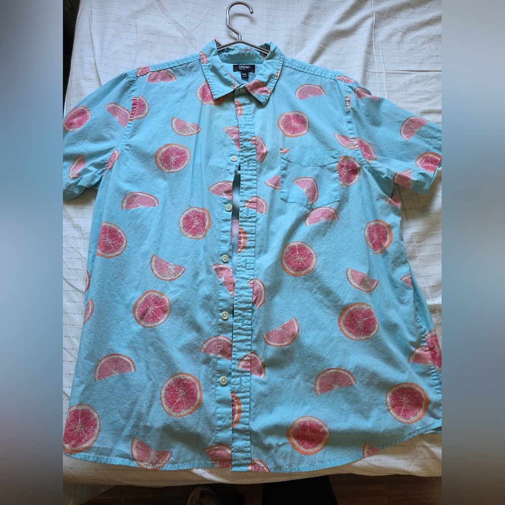 Light Blue Fruit Print Men's Shirt